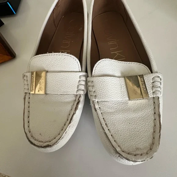 Calvin Klein White Loafers with Gold Accent - Picture 4 of 5